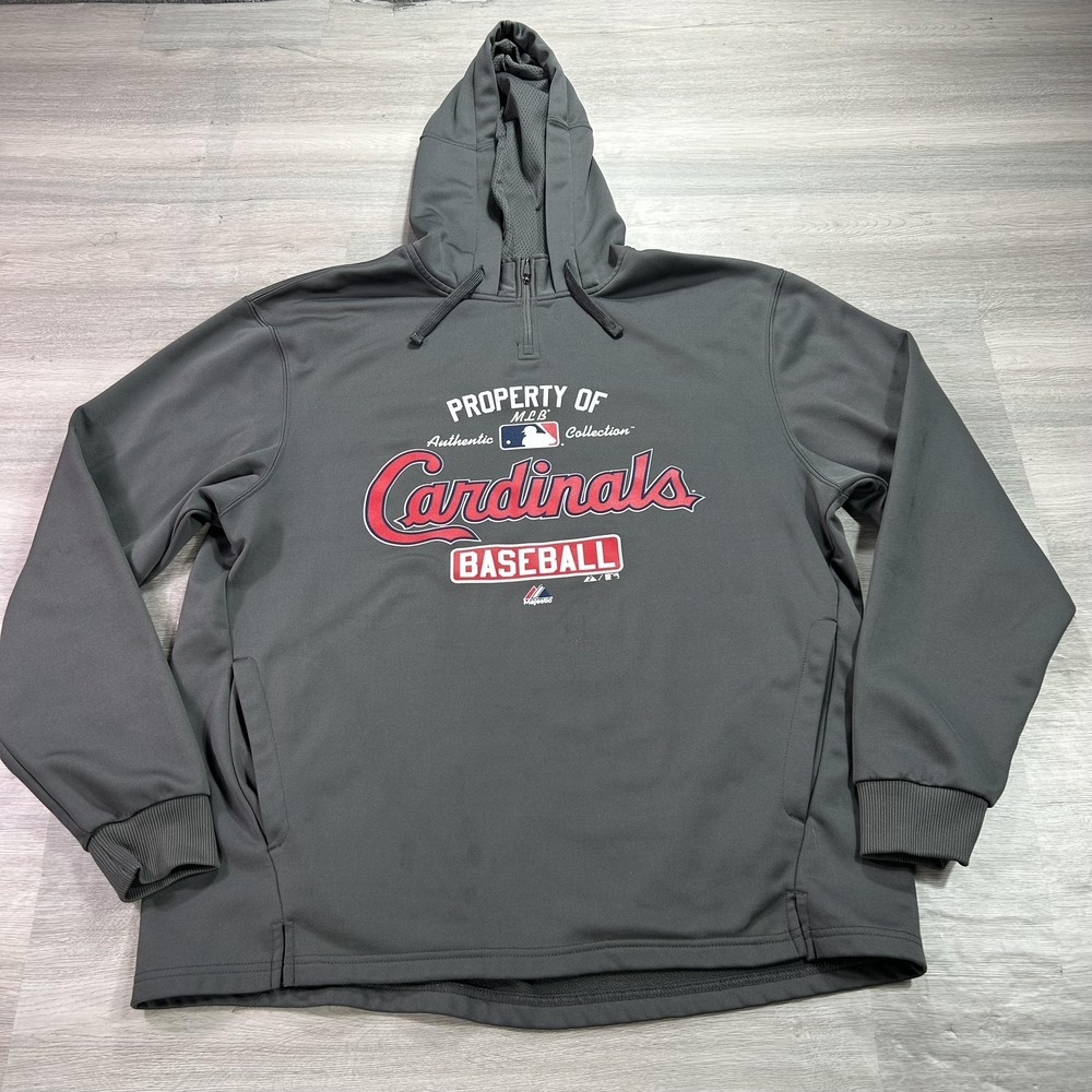 St. Louis Cardinals Hoodie Mens Large Gray MLB Baseball Majestic Pullover